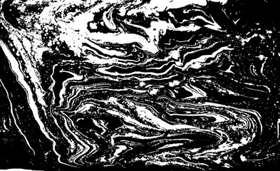 Black and white liquid texture. Hand drawn marbling illustration. Abstract vector background. Monochrome marble pattern.