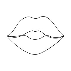 Sensual lips vector icon is drawn by one line. Vector illustration isolated on a white background.
