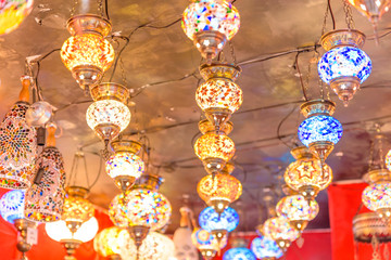 Traditional colorful handmade Turkish lamps and lanterns