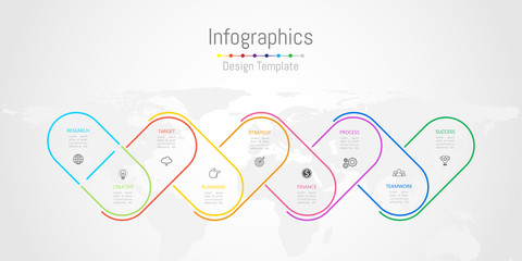 Infographic design elements for your business data with 9 options, parts, steps, timelines or processes. World map of this image furnished by NASA, Vector Illustration.