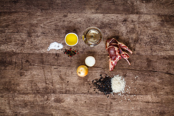 Ingredients for the preparation of the lamb. top view