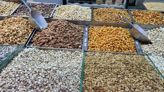 Assorted salty snacks at Jerusalem Mahane Yehuda market