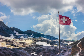 Swiss Flag on the alps, at Stelvio