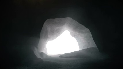 3D Animation Inside of Dark Mountain Cave. Camera go to the Light in the End