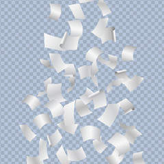 Flying pages of papers or documents, isolated on transparent background - vector