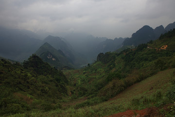 Mountains with fog in Ma Pi Leng pass, Vietnam