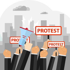 Protest, the concept of protest, the hand raised in protest.