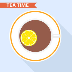 Cup of tea with lemon, a cup of tea on.