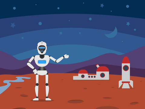 robot humanoid on mars planet station