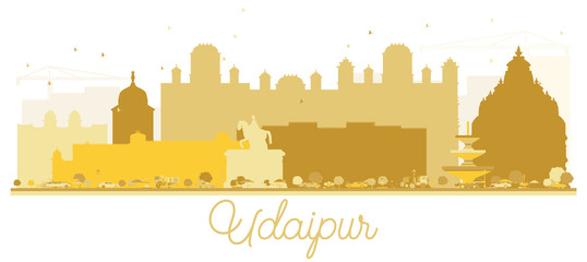 Udaipur India City skyline Golden silhouette.