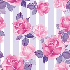 Floral seamless pattern. Watercolor background with pink roses
