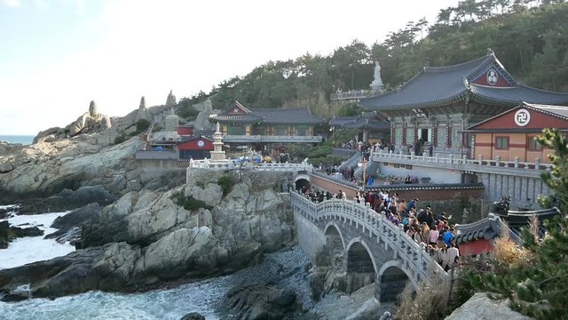 Many tourist visit Haedong Yonggungsa Temple in Busan, South Korea.
