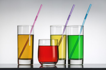 Multicolored soft drinks.