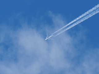 airplane against the blue sky