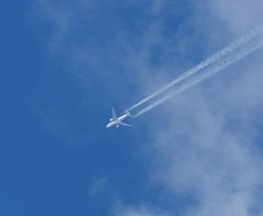 airplane against the blue sky