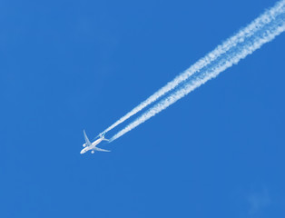 airplane against the blue sky