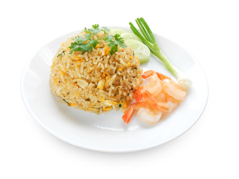Shrimp fried rice on isolated on white with clipping path