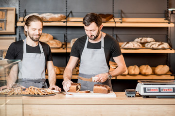 Bread sellers working at the bakery shop