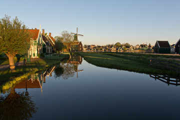 Fototapeta na wymiar View of Zaanse Schans and Zaandijk at sunrise, The Netherlands