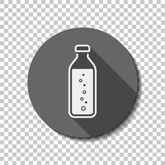 bottle of water with bubbles, simple icon. White flat icon with