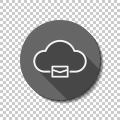 cloud mail, simple linear icon with thin outline. White flat ico