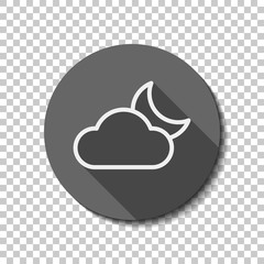 Mostly cloudy at night. Simple linear icon with thin outline. Wh