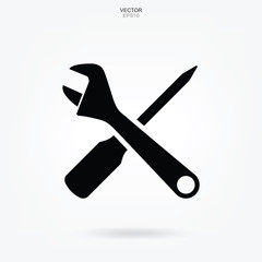 Wrench icon and screwdriver icon. Craftsman tool sign and symbol. Vector.