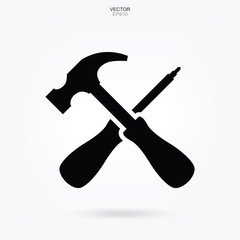 Hammer and screwdriver icon. Craftsman tool sign and symbol. Vector.