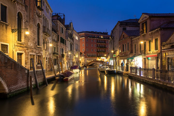 Canal at night in Venice, Italy.