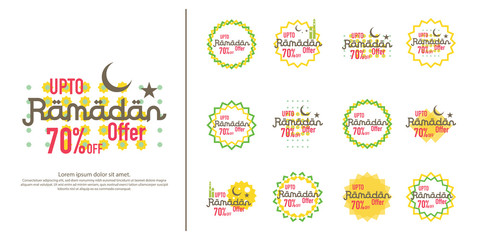 Fototapeta na wymiar Ramadan sale offer banner set design. Promotion poster, voucher, discount, label, greeting card of Ramadan Kareem and Eid Mubarak celebration. background vector illustration