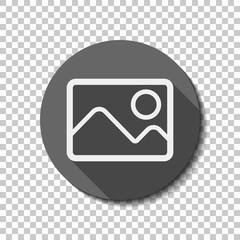 Picture with couple of mountains and sun. Simple linear icon. Wh