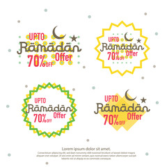 Ramadan sale offer banner set design. Promotion poster, voucher, discount, label, greeting card of Ramadan Kareem and Eid Mubarak celebration. background vector illustration
