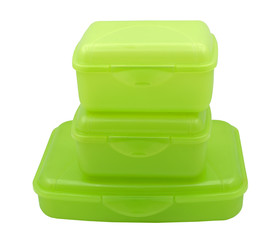 Closed plastic food containers isolated on white