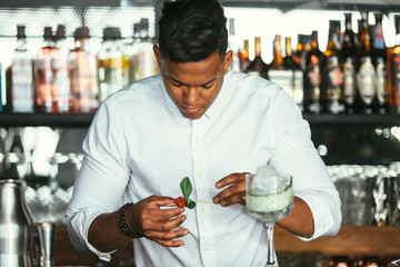 Male bartender preparing cocktail