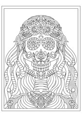 Hand drawn Skull of girl with Flowers Pattern.Mexican holiday Day of the Dead. isolated vector file