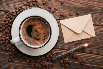 Coffee cup with craft vintage letter