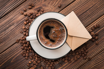 Coffee cup with craft vintage letter