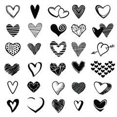 Vector hand-drawn hearts. Set of variations heart  image.