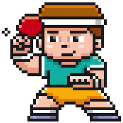 Fototapeta premium Vector illustration of Cartoon Table tennis player - Pixel design