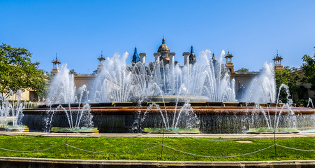 Magic Fountain in front of National Art Museum of Catalonia,  Barcelona, Spain