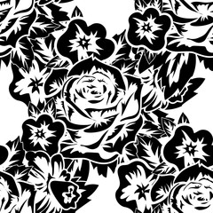 seamless monochrome pattern of flowers for greeting cards, background, price tags