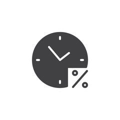 Clock and percentage sign vector icon. filled flat sign for mobile concept and web design. Loan solid icon. Symbol, logo illustration. Pixel perfect vector graphics
