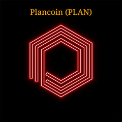 Red neon Plancoin (PLAN) cryptocurrency symbol