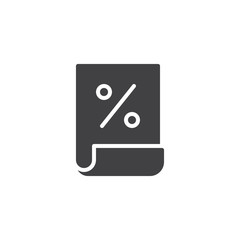 Bill paper with percentage sign vector icon. filled flat sign for mobile concept and web design. Loan document simple solid icon. Symbol, logo illustration. Pixel perfect vector graphics