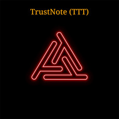 Red neon TrustNote (TTT) cryptocurrency symbol