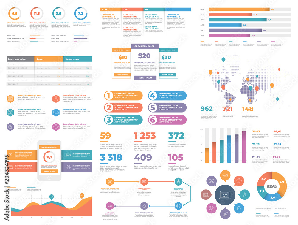 Wall mural presentation template design. business data graphs. vector financial and marketing charts.