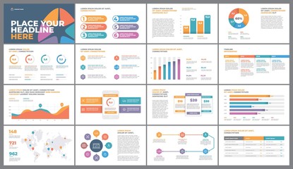 Presentation Template design. Business data graphs. Vector financial and marketing charts.