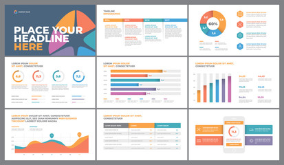 Presentation Template design. Business data graphs. Vector financial and marketing charts.