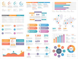 Presentation Template design. Business data graphs. Vector financial and marketing charts.