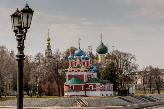 Church on the Volga river embankment in Uglich, Tver province, Russia.